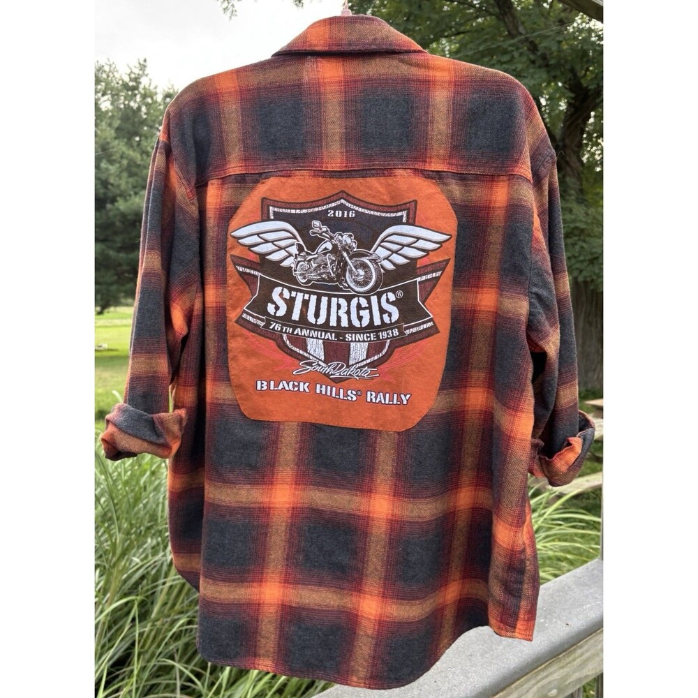 Sturgis Black Hill Rally Upcycled Flannel Shirts Women’s XL Biker Festival Boho